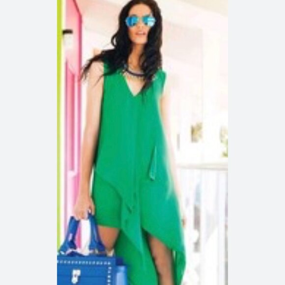 BCBG MAXAZRIA Green Maxi Dress with Asymmetric Hem Women's M - Picture 2 of 11